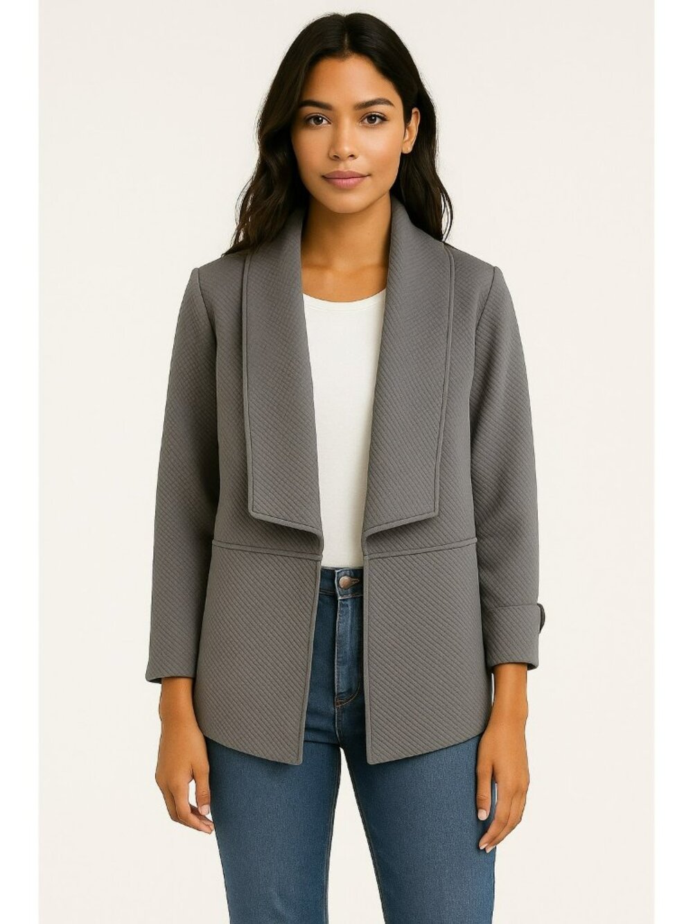 New Kensie Gray Draped Open-Front Textured Cardigan Blazer Jacket Women Size M